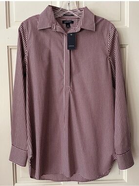 Lands' End Women’s Burgundy and White Gingham Top